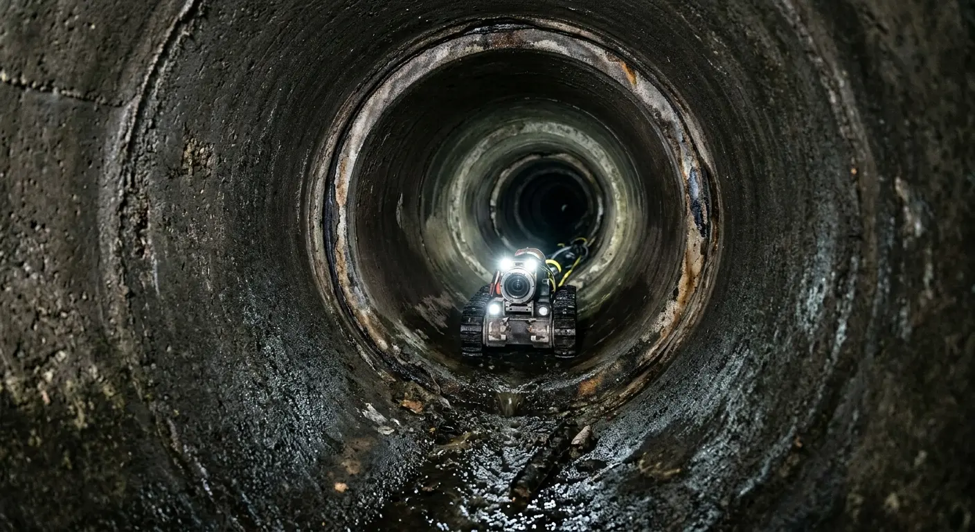 Robotic sewer camera inspecting pipe interior for Drain Snake Service in Templeton